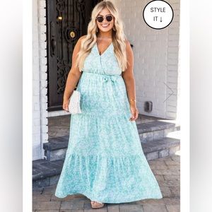 PINK LILY SWEETEST MOMENTS GREEN PRINT MAXI DRESS NWOT